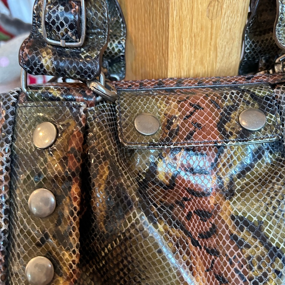 Botkier Green and Brown Satchel with Exotic Snakeskin Pattern - Picture 6 of 16